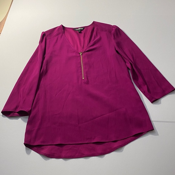 Express Fuchsia V-Neck Top with Zipper - Picture 1 of 10